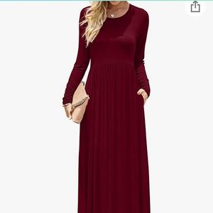 Wine Red long sleeve Maxi Dress